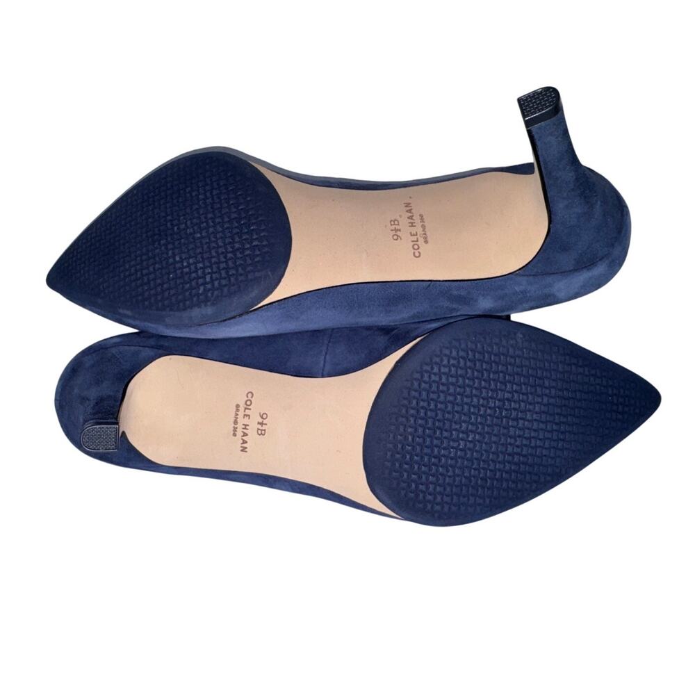 Cole Haan Truette Suede Pumps 9.5 Midnight Navy Blue Pointed Toe Heels Luxury - Picture 6 of 7